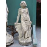 STONEWARE GARDEN ORNAMENT OF A RECLINING LADY,