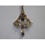 VICTORIAN PEARL AND BLUE SAPPHIRE SET PENDANT ON 9ct GOLD CHAIN