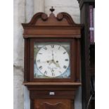 INLAID MAHOGANY CASED LONGCASE CLOCK WITH HANDPAINTED AND ENAMELLED DIAL