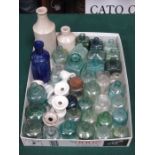 MIXED LOT OF VARIOUS MAINLY VICTORIAN CERAMIC AND GLASS INKWELLS AND INK BOTTLES