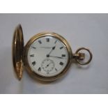 9ct GOLD POCKET WATCH WITH ENAMELLED DIAL BY A M WATCH & CO, WALTHAM MASS,