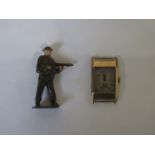 9ct GOLD WATCH FACE FOR RESTORATION AND SINGLE PAINTED LEAD SOLDIER