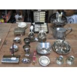 VARIOUS PEWTER, SILVER PLATEDWARE AND FLATWARE, ETC.