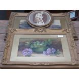 VICTORIAN STILL LIFE PAINTING AND TWO PRINTS