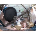 MIXED LOT OF SUNDRIES INCLUDING BOWLER HAT, WALTERS HAUSEN DOLL FOR RESTORATION,