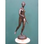 JEAN-ANTOINE WOUDEN FRENCH BRONZE FIGURE DEPICTING DIANA A HUNTRESS, SIGNED, ON MARBLE BASE,