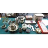 VARIOUS SILVER PLATEDWARE, GLASSWARE AND FLATWARE, ETC.