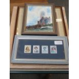 MIXED LOT OF FRAMED PICTURES INCLUDING FRANK HENDRY OIL PLUS FRAMED STAMP SET, ETC.