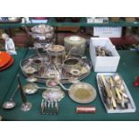 MIXED LOT OF VARIOUS SILVER PLATEDWARE AND FLATWARE, ETC.