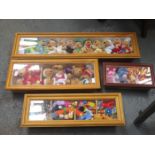 FOUR FRAMED CASES CONTAINING VARIOUS WINNIE THE POOH AND OTHER TEDDIES