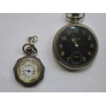 SMITHS POCKET WATCH AND PRETTY HALLMARKED SILVER FOB WATCH WITH GILDED AND ENAMELLED DIAL