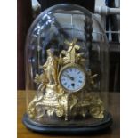 FRENCH STYLE GILT METAL MANTEL CLOCK UNDER VICTORIAN GLASS DOME