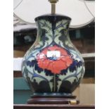 MOORCROFT GLAZED CERAMIC TABLE LAMP WITH SHADE