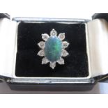 18ct WHITE GOLD OPAL AND DIAMOND SET LADIES DRESS RING