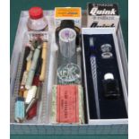 SUNDRY LOT OF MIXED WRITING ACCESSORIES INCLUDING VARIOUS QUILLS, NIBS,
