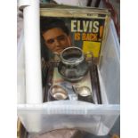 MIXED LOT INCLUDING PAIR OF OIL PAINTINGS, VINYLS INCLUDING ELVIS, FILM AND MUSIC POSTERS,