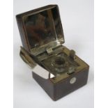 19th CENTURY LEATHER TRAVELLING INKWELL WITH CHROME PLATED INTERIOR BY BREVETT