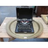 INDIAN STYLE BRASS CIRCULAR PLAQUE PLUS CASED UNDERWOOD TYPEWRITER