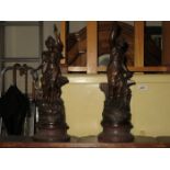 PAIR OF SPELTER FIGURES ON STANDS- TRAVAIL AND AGRICULTURE,