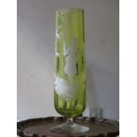 MARY GREGORY STYLE COLOURED GLASS ETCHED VASE