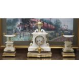 18th/19th CENTURY FRENCH GILT METAL AND ONYX EFFECT CLOCK AND GARNITURE SET