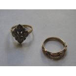 GOLD DRESS RING SET WITH SMALL CLEAR STONES AND ANOTHER 9ct GOLD RING