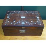 ROSEWOOD WRITING BOX WITH FLORAL MOTHER OF PEARL INLAY AND FITTED SECTIONAL INTERIOR