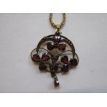 PRETTY VICTORIAN GOLD RUBY SET DROP PENDANT ON CHIAN