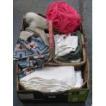 BOX CONTAINING VINTAGE CLOTHING AND LINENS, ETC.
