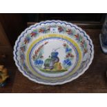 LATE 19th CENTURY HANDPAINTED AND WAVE EDGE FAIENCE BOWL, DIAMETER APPROXIMATELY 32.