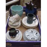 SUNDRY CERAMICS INCLUDING SYLVAC PLANTER, LANGLEY HOT WATER JUG,