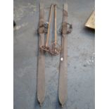 PAIR OF VINTAGE WOODEN SKIS WITH STICKS