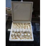 SET OF SIX SMALL SILVER GILT 830 NORWEGIAN COFFEE SPOONS.