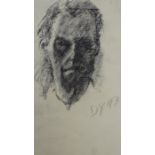 DICK YOUNG CHARCOAL SELF PORTRAIT INITIALED AND DATED APPROX 52cm x 31cm