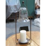 MODERN CANDLE STAND WITH ETCHED BELL FORM GLASS TOP