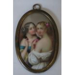 CONTINENTAL MINIATURE OVAL PORTRAIT ON A CONVEX CERAMIC PANEL.