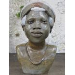 DENIS GATS EXOTIC STONEWARE BUST OF AN AFRICAN LADY,