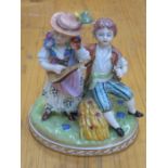 DRESDEN HANDPAINTED AND GILDED CERAMIC FIGURE GROUP DEPICTING A LADY AND GENT,