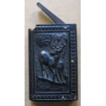 FRENCH STYLE JET COLOURED RELIEF DECORATED VESTA CASE (A/F)