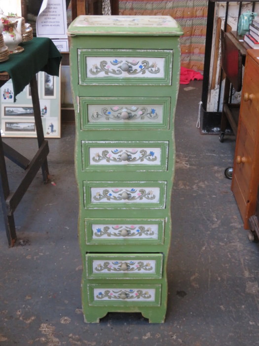 DECORATIVE PAINTED SEVEN DRAWER CHEST