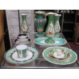 FOUR VARIOUS HANDPAINTED AND GILDED CERAMICS VASES PLUS OTHER VICTORIAN CERAMICS