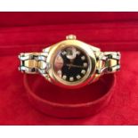 BOXED LADIES ROLEX OYSTER PERPETUAL DATEJUST DIAMOND CHAPTER AND BELLED WRISTWATCH,