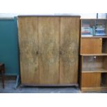 ART DECO WALNUT VENEERED THREE DOOR FITTED WARDROBE