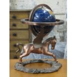 INTERESTING SEMI PRECIOUS GLOBE ON METAL PEGASUS STAND,