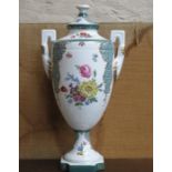 CONTINENTAL STYLE TWO HANDLED CERAMIC URN WITH COVER,