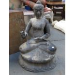 LARGE DECORATIVE METAL WARE SEATED BUDDHA,