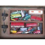 SUITCASE CONTAINING VARIOUS EARLY DIE-CAST VEHICLES INCLUDING LEGNEY, DINKY, ETC.