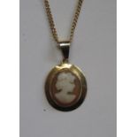 9k GOLD CAMEO PENDANT ON 9ct GOLD CHAIN