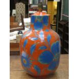 1970s ITALIAN GLAZED POTTERY TABLE LAMP WITH HANDPAINTED AND GLAZED FLOWERS,