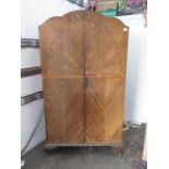 WALNUT VENEERED ART DECO FITTED TWO DOOR WARDROBE